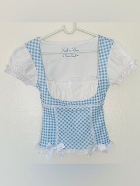 Truth or Dare Angel Doll Milkmaid Top Blue & White NWT Size XS